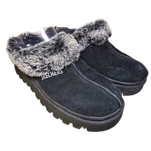 VTG Skechers Y2K Jammers Suede Fur Platform Chunky Clogs Mule Slippers Wmns 7.5